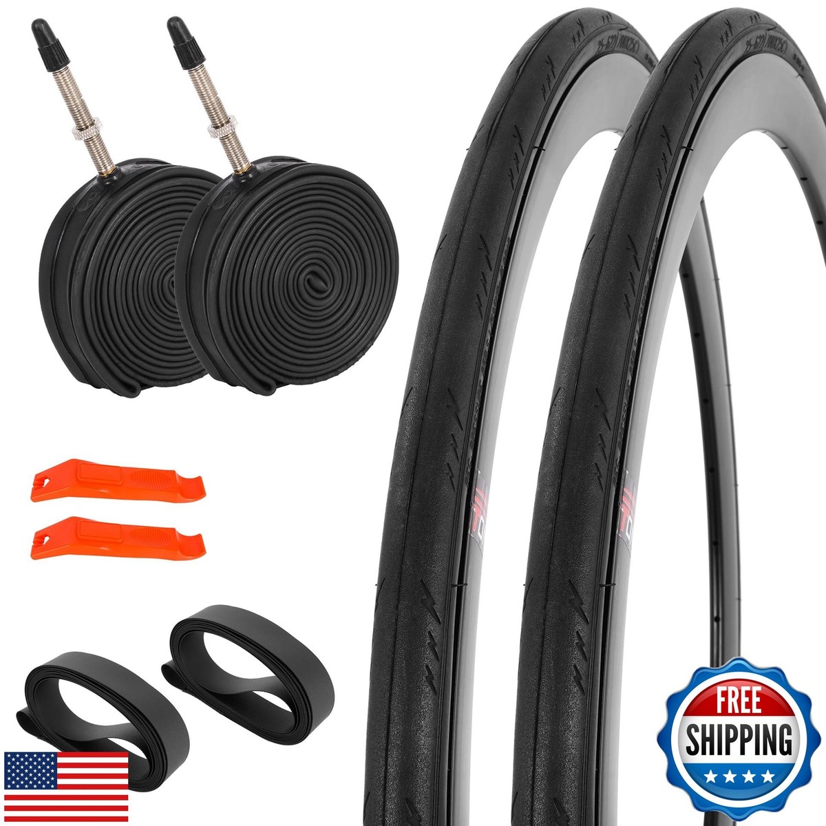 JIAYAN Pack 700 x 25c Road Bike Tire with Inner Tube and Tire  Levers,Bicycl