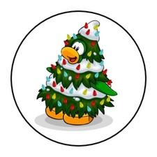 30 Cute Penguin Christmas tree Envelope Seals Labels Stickers 1.5" Round favors