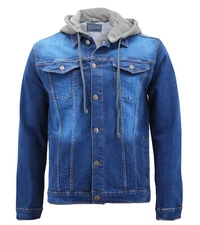 Men’s Classic Button Up Removable Hood Slim Fit Stretch Denim Jean Jacket