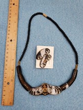 Lee sands jewelry 1970s  Glitter and brass inlay necklace/earrings set.
