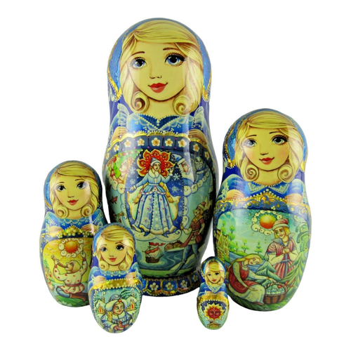 Nesting Dolls 7.8" 5 Piece, Blue Snow Maiden Fairytale Set Russian Matryoshka