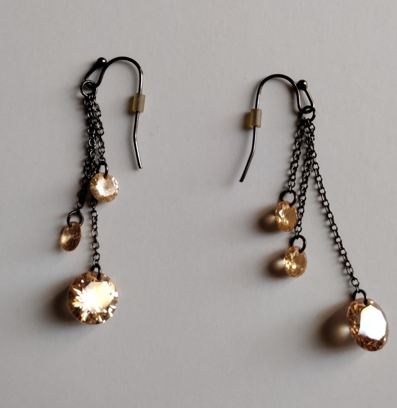 NEW Crystal Glass Earrings for Women, Translucent Light Orange 2-1/4" Length
