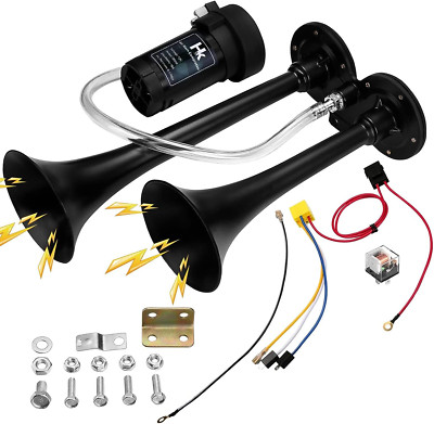 Kit de Claxon de Doble Trompeta Super Fuerte 150Db con Compresor para Vehiculos