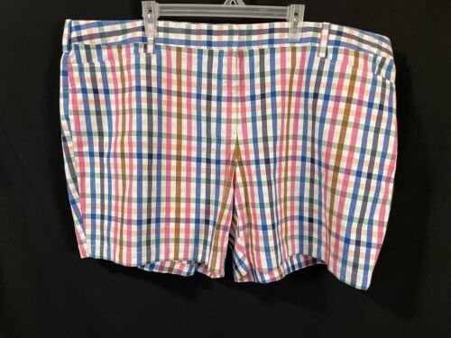 Lands' End Women's Plus Size 26W Multi Plaid Stripe Mid Rise 7" Chino Shorts  - Picture 1 of 5