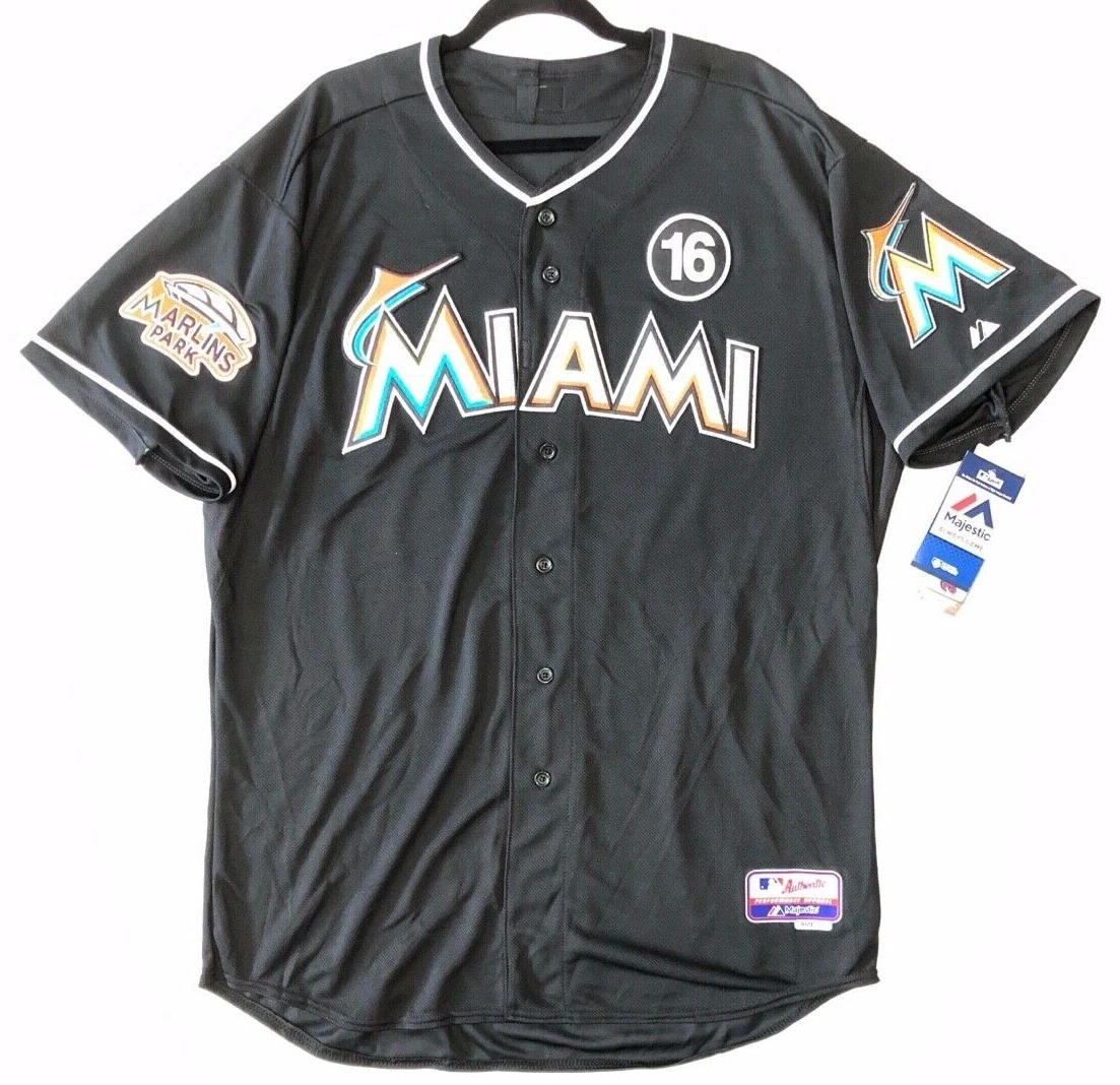 MAJESTIC AUTHENTIC SIZE 52 2XL, MIAMI MARLINS, BLACK, Cool Base Jersey