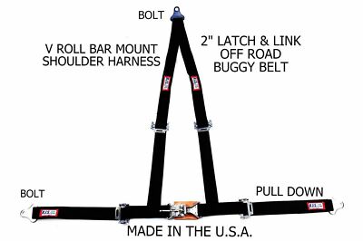 RJS RACING 2'' BUGGY OFF ROAD SEAT BELT 3 POINT V HARNESS BOLT IN BLACK 4006501