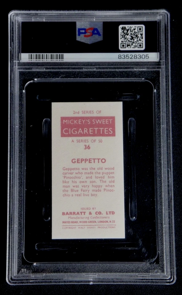 1957 BARRATT & CO LTD. WALT DISNEY CHARACTERS GEPPETTO #36 PSA 8 NM-MT RARE CARD - Image 2 of 2