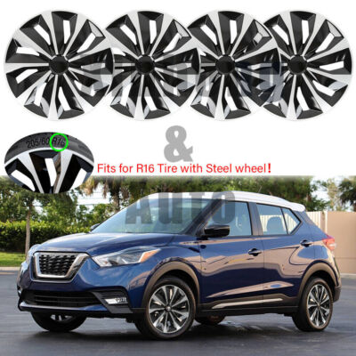 4x Silver 16'' Wheel Covers For Nissan Kicks 2017-2023 Snap On Full Rim Hub Caps