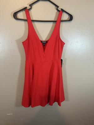 Express Red Skater Dress Built in Shorts Wired V Neck NWT XS