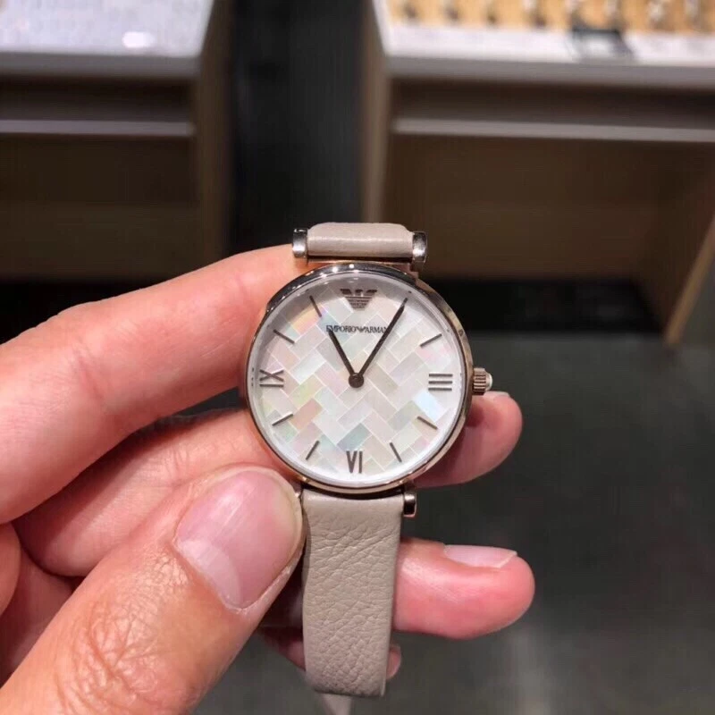 Emporio Armani Gianni T Bar 32MM Beige Leather Women s Watch AR11111