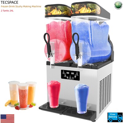 Ginkman Commercial 110V 950W 2 Tanks 24L Frozen Drink Slushy Making Machine