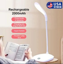 USB LED Desk Light Dimmable Bedside Reading Lamp Rechargeable Touch Control USA