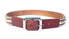 JOED Vintage Leather Belt Upcycled Made In Usa. Size 34 Brown Pyramid Studded