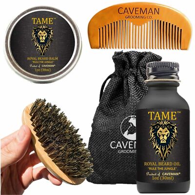 Beard Mustache Oil Growth Kit for Men - Tame  Oil, Balm, Boars Brush, Comb, Bag