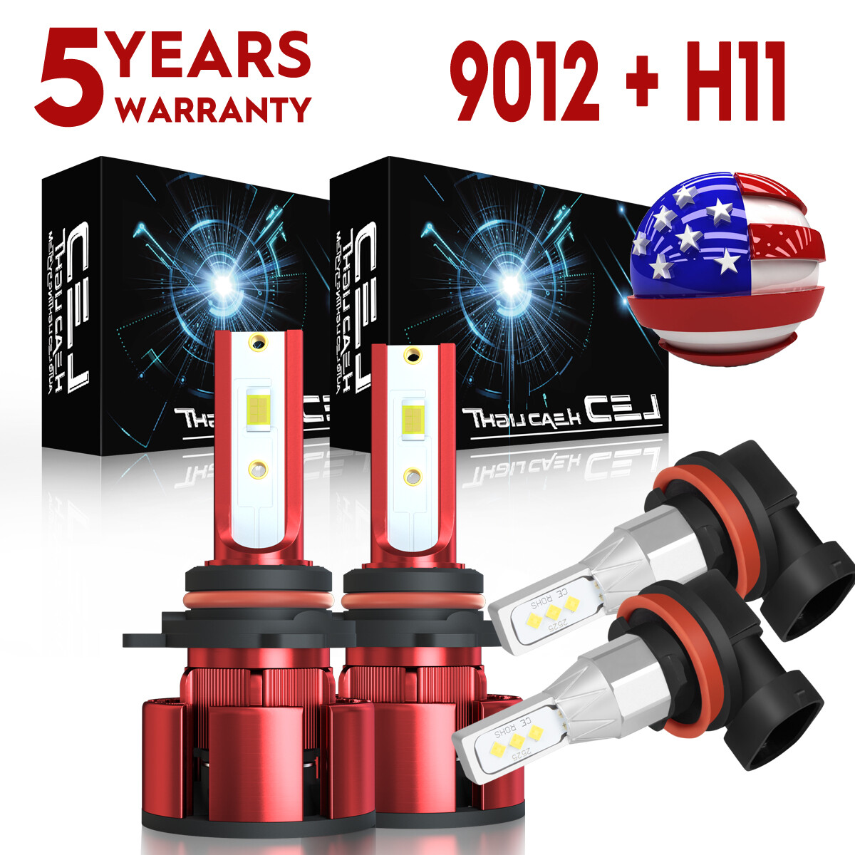4x 9012 H11 LED Headlight + Fog Light Bulbs Kit For Fiat 500 500L 500X 2012-2018