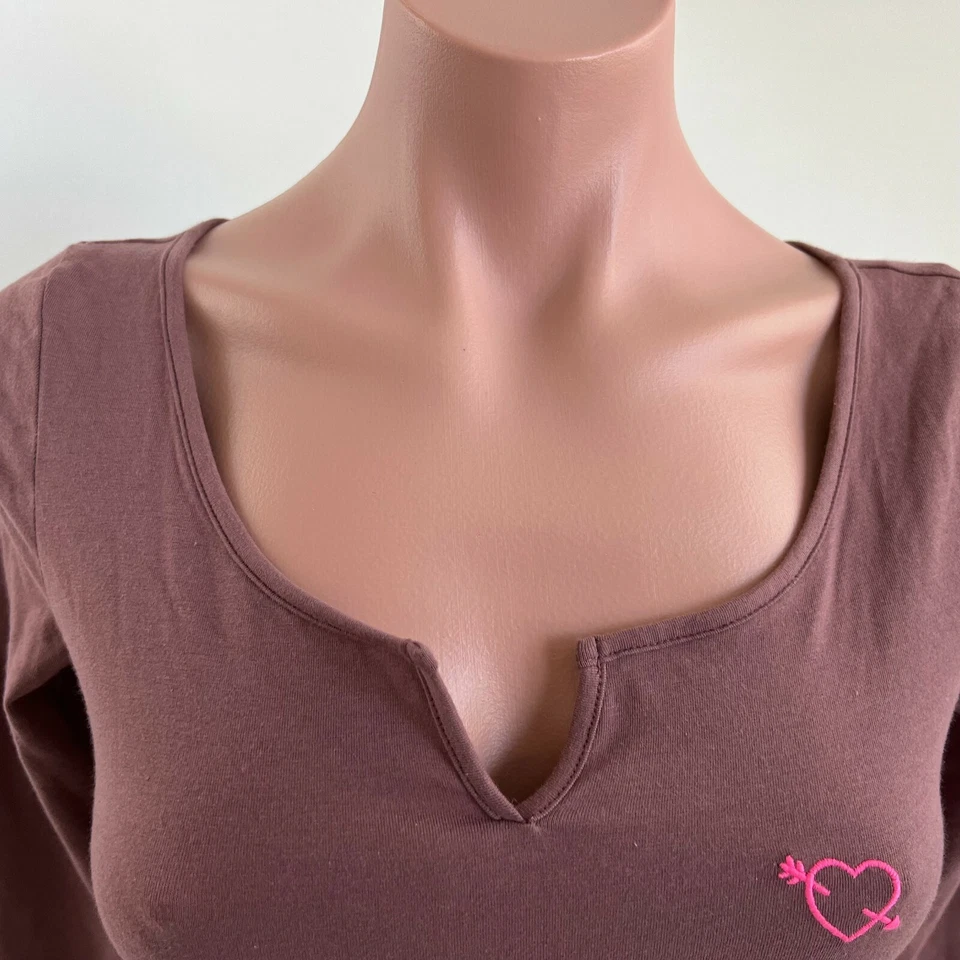 Victoria's Secret PINK Cotton Long Sleeve Round Neck Bodysuit Brown XS NWT - Image 3 of 4