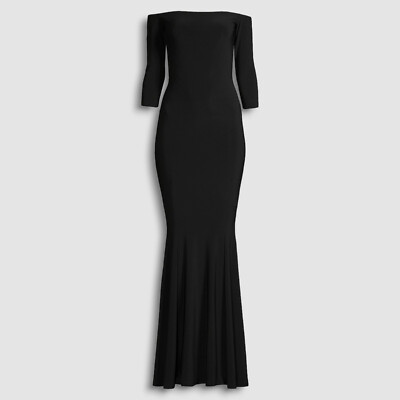 $295 Norma Kamali Womens Black Fishtail Off-The-Shoulder Gown Dress Size XS/34