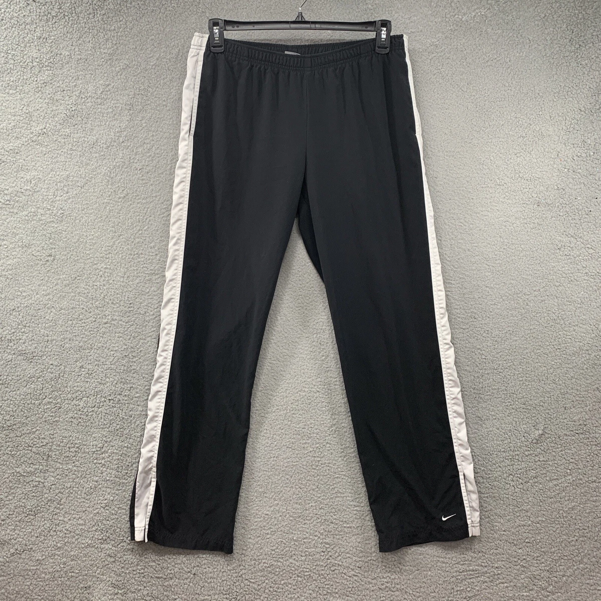 Nike Track Men Black White Ankle Slit Side Stripe Gym Workout Track Pants  Size L