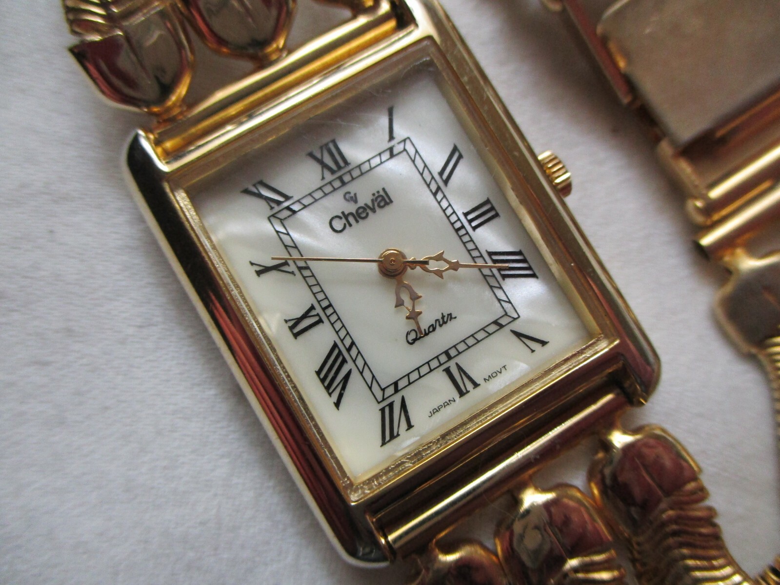 Cheval Wristwatch Rectangular White Face Gold Ton… - image 2