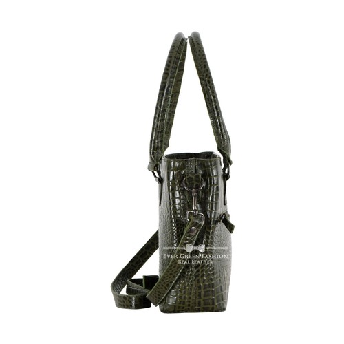 Women's Top Handle Handbag Green Croc Print Vintage Leather Shoulder Bag Purse - Picture 4 of 7
