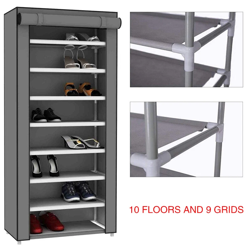 27 Pairs 10 Tier Shoes Cabinet Dustproof Storage Organiser Shoe Rack Stand Holds - Image 3 of 4