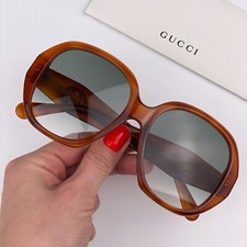 Gucci Women Sunglasses Havana Grey Gradient Geometric LOGO GG0796S 003 NEW