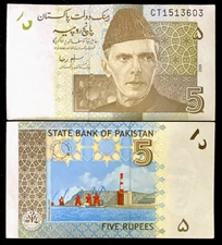 Pakistan 5 Rupees 2009 Banknote World Paper Money UNC Currency Bill Note