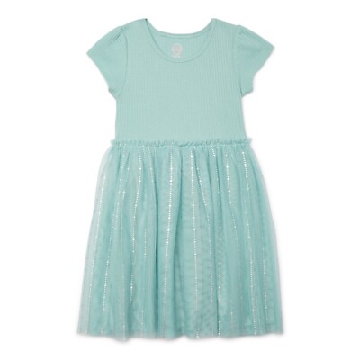 Wonder Nation 2XL 18 Rib Short sleeve Tulle Tutu Dress Girl's Aquifer