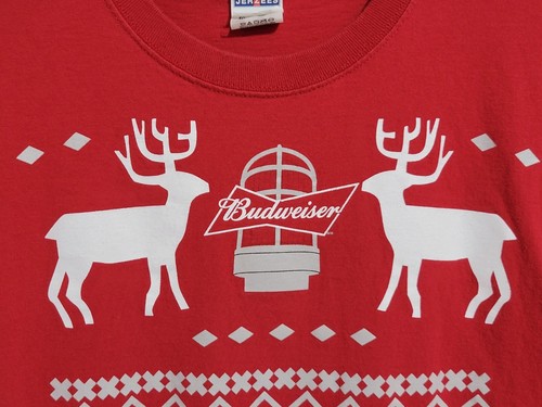 Men's Budweiser "This Bud's for You" Red Christmas Shirt- XLarge - Picture 3 of 6