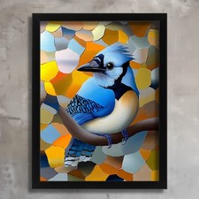 Modern Bird Artwork Blue Jay Print Blue Bird On The Branch Birdwatcher Gift Art 