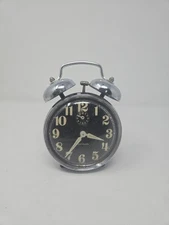 Vintage Westclox Two-Bell Alarm Clock Handle Chrome Black Made In Brazil Works