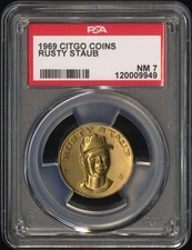 1969 Baseball Citgo Gas Oil Pin Coin RUSTY STAUB Montreal Expos PSA 7 NEAR MINT