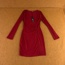 Fashion Nova Womens Small Burgundy Long Sleeve Stretch Piper Wrap Mini Dress NWT
