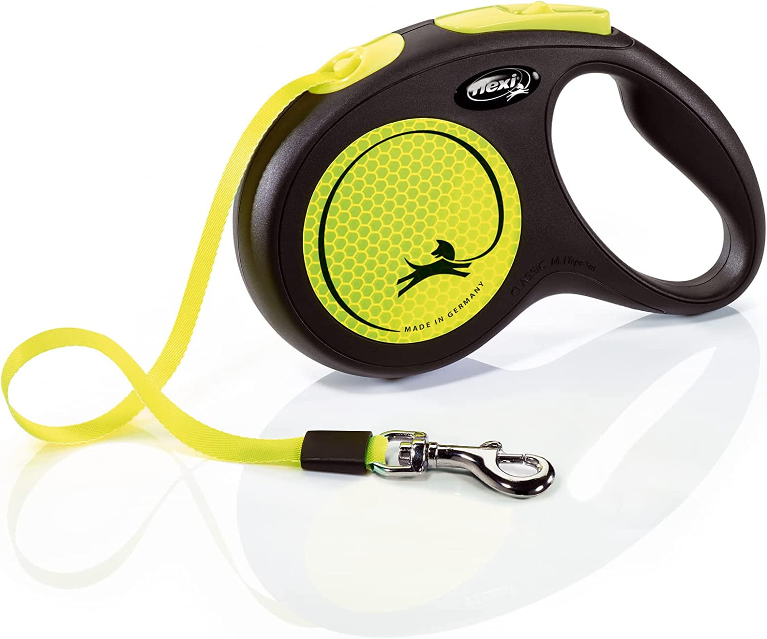 Flexi Neon M | 5 M Retractable Tape Leash for Dogs up to 25 Kg | Black/Neon Yell