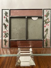 VTG Burne of Boston Leaded Glass and Dried Pressed Flowers Double Picture Frame