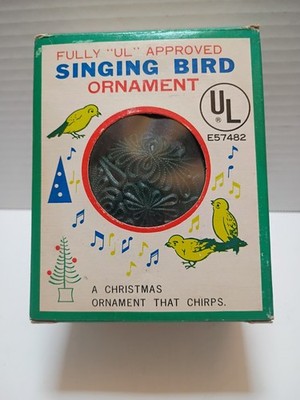 Vtg Renown CHRISTMAS Chirping BIRD Ball Ornament Silver Electronic WORKS W/Box
