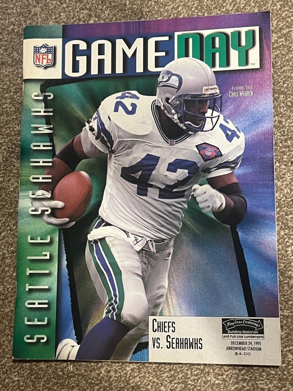 FOOTBALL PROGRAM KANSAS CITY CHIEFS SEATTLE SEAHAWKS 12/24 1995 CHRIS WARREN