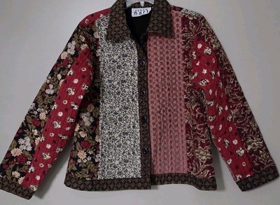 Keren Hart Jacket Quilted Vibrant Colors Patterns Button Up Patchwork Boho SzL