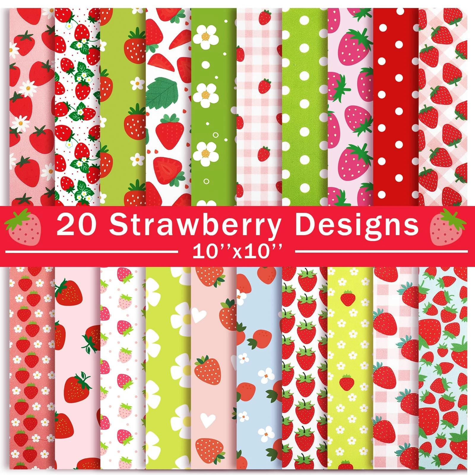 20 Pcs 10''x10'' Strawberry Fabric Strawberry Fabric Squares Quilting Cotton ... - product detail image 1