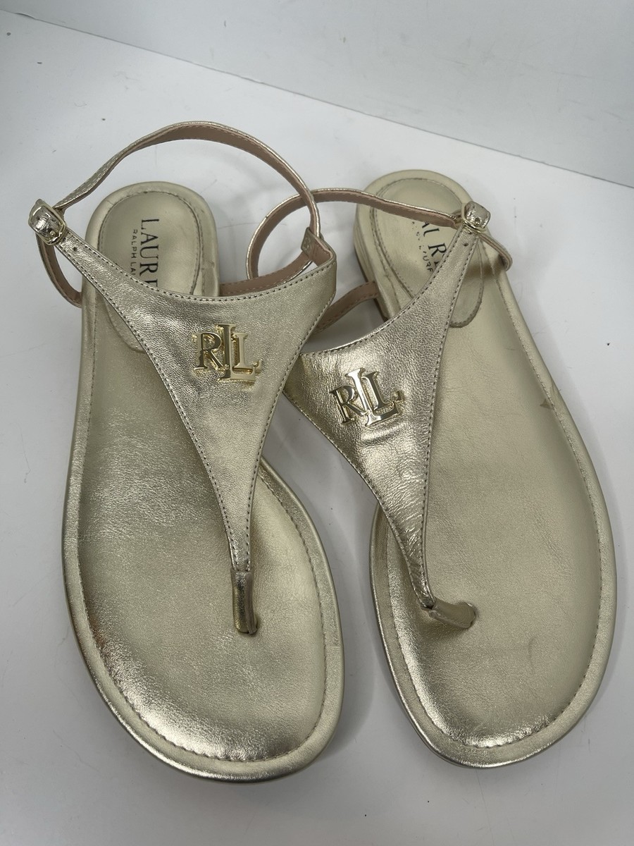 LAUREN Ralph Lauren Women's Ellington Gold Leather Thong