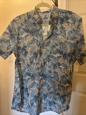 IZOD Saltwater Button Front Tropical Floral Shirt Cotton Short Sleeve Size Med