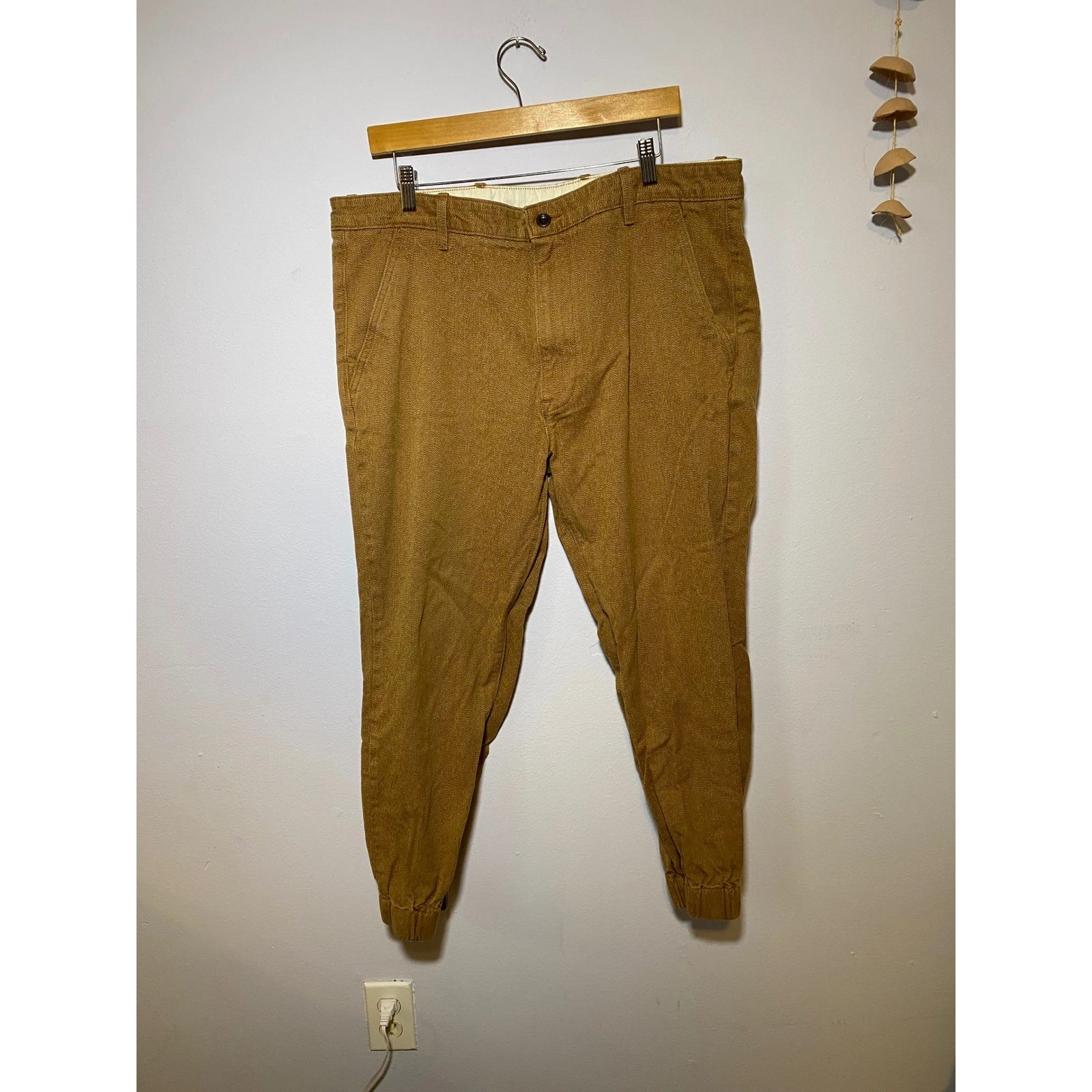 Levis Mens Brown Twill Jogger Pants Elastic Cuff Chino 38x26.5