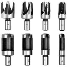 8Pcs Wood Plug Cutter Drill Bit Set Straight & Tapered Plug Cutter Set, Carbon S