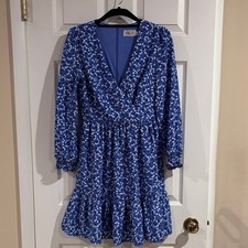 Eliza J Blue Cherry Pattern Long Sleeve Dress size 2