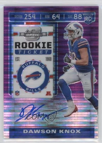 2019 Contenders Optic Ticket FOTL Purple Pulsar /21 Dawson Knox Rookie Auto RC