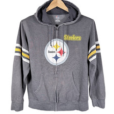 Pittsburgh Steelers Majestic Full-Zip Hoodie Gray NFL Men's Size Large VTG
