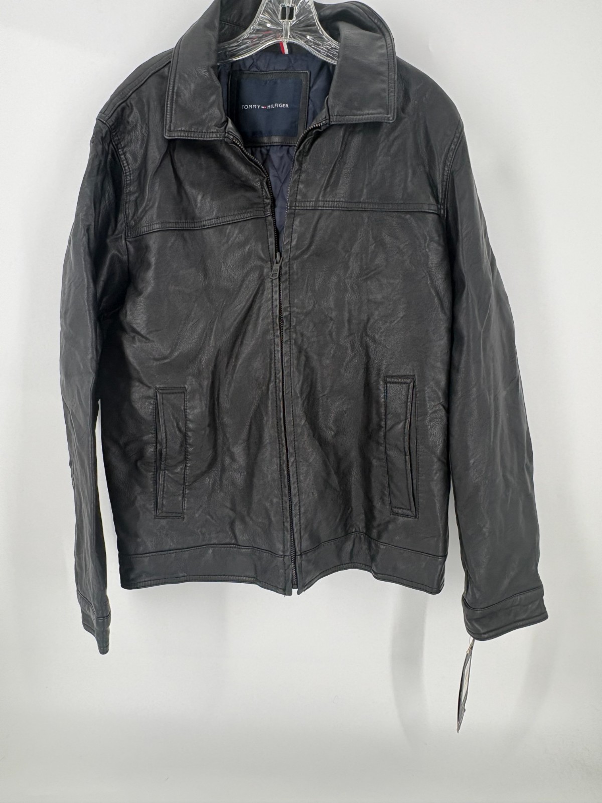 Tommy Hilfiger Faux Leather Jacket Men’s M Black Premium Finish Coat NWT