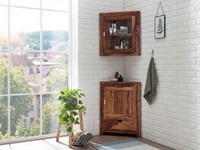 Laros Eckbadset 2-Tlg. Akazie Eckschrank Set HäNgeschrank Unterschrank Massiv