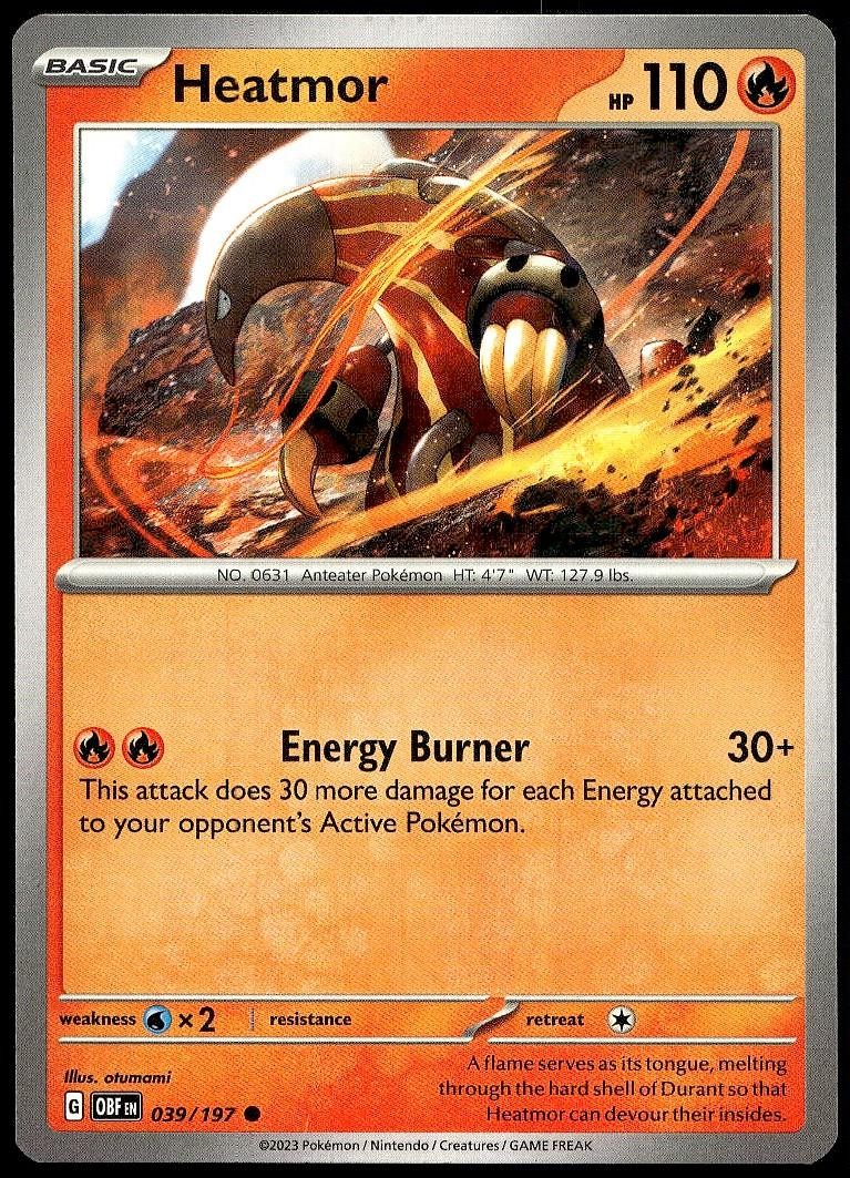 Heatmor 039/197 Common Obsidian Flames Pokemon Lightly Played