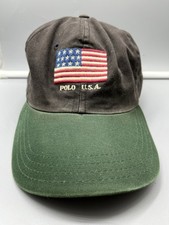 Vtg 90s Polo Ralph Lauren Army Green American Flag Spell Out Distressed Dad Hat